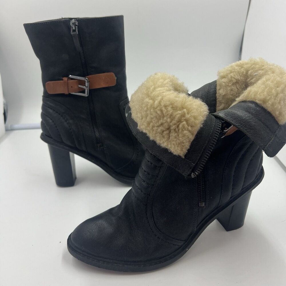 Clarks Narrative Women’s 8 M Black Leather Lamb Wool Shearling Heeled Boots